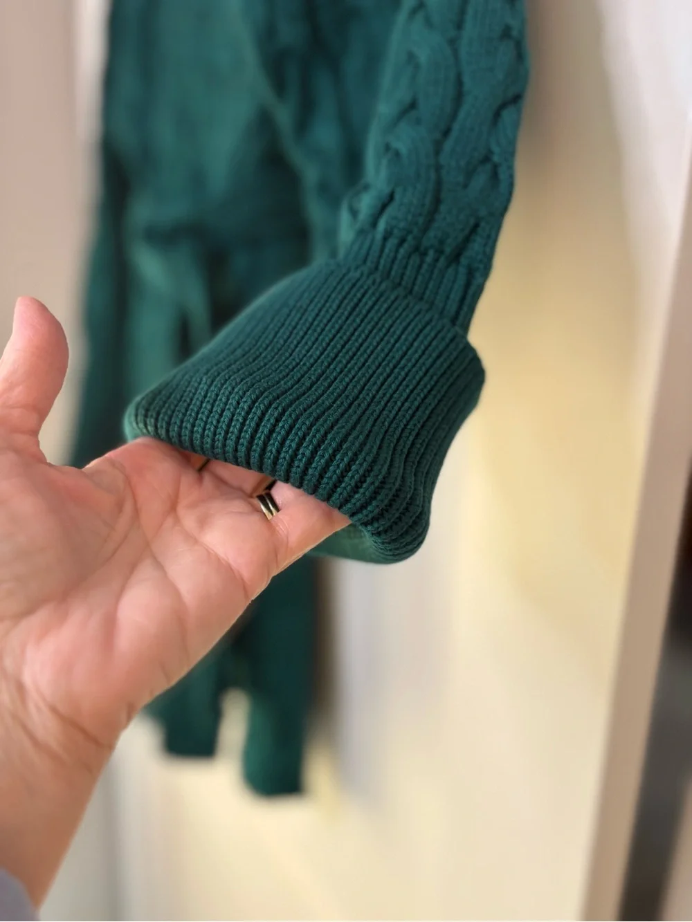 Fate Emerald Green Cable Knit Cowl Raw Hem Sweater Dress | Size L